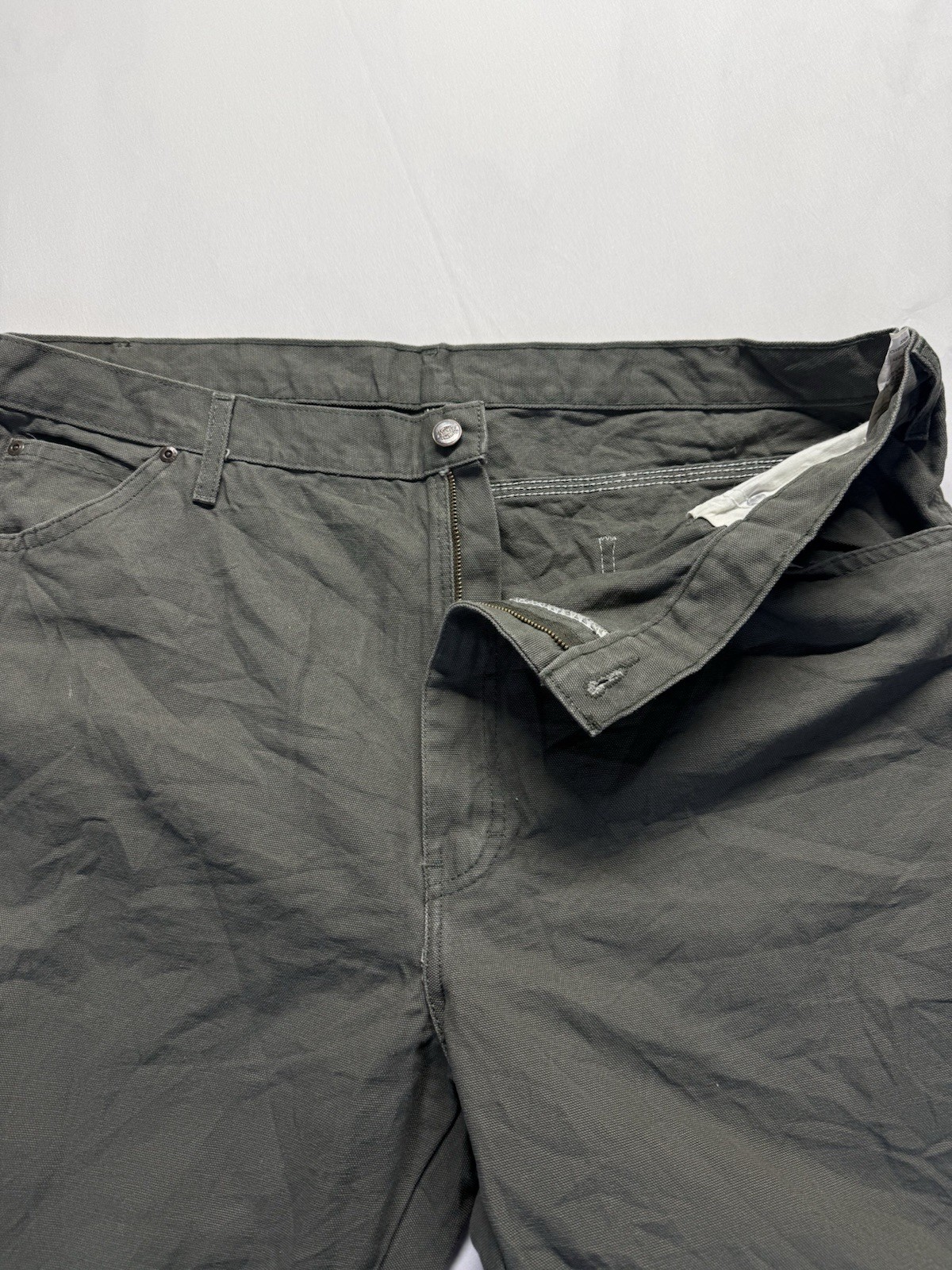 Dickies Pants Mens 42×30 Green Canvas Carpenter Relaxed Hammer Loop Workwear