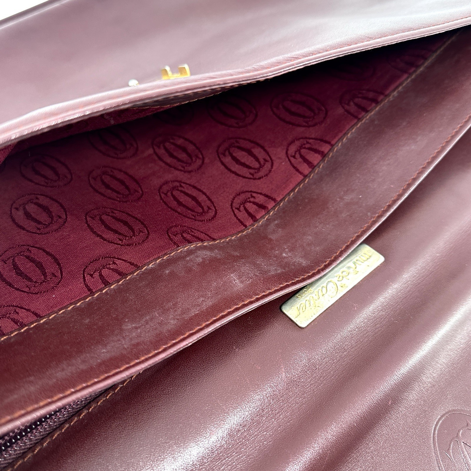Cartier Briefcase Business Bag Leather Bordeaux Authentic