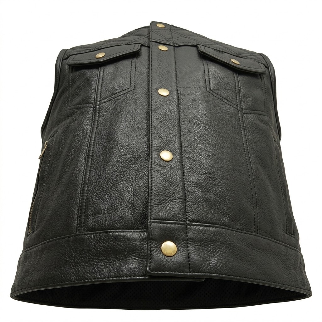 Men’s Black Genuine Leather Motorcycle Vest Biker Snap Front Quilted Club Vest