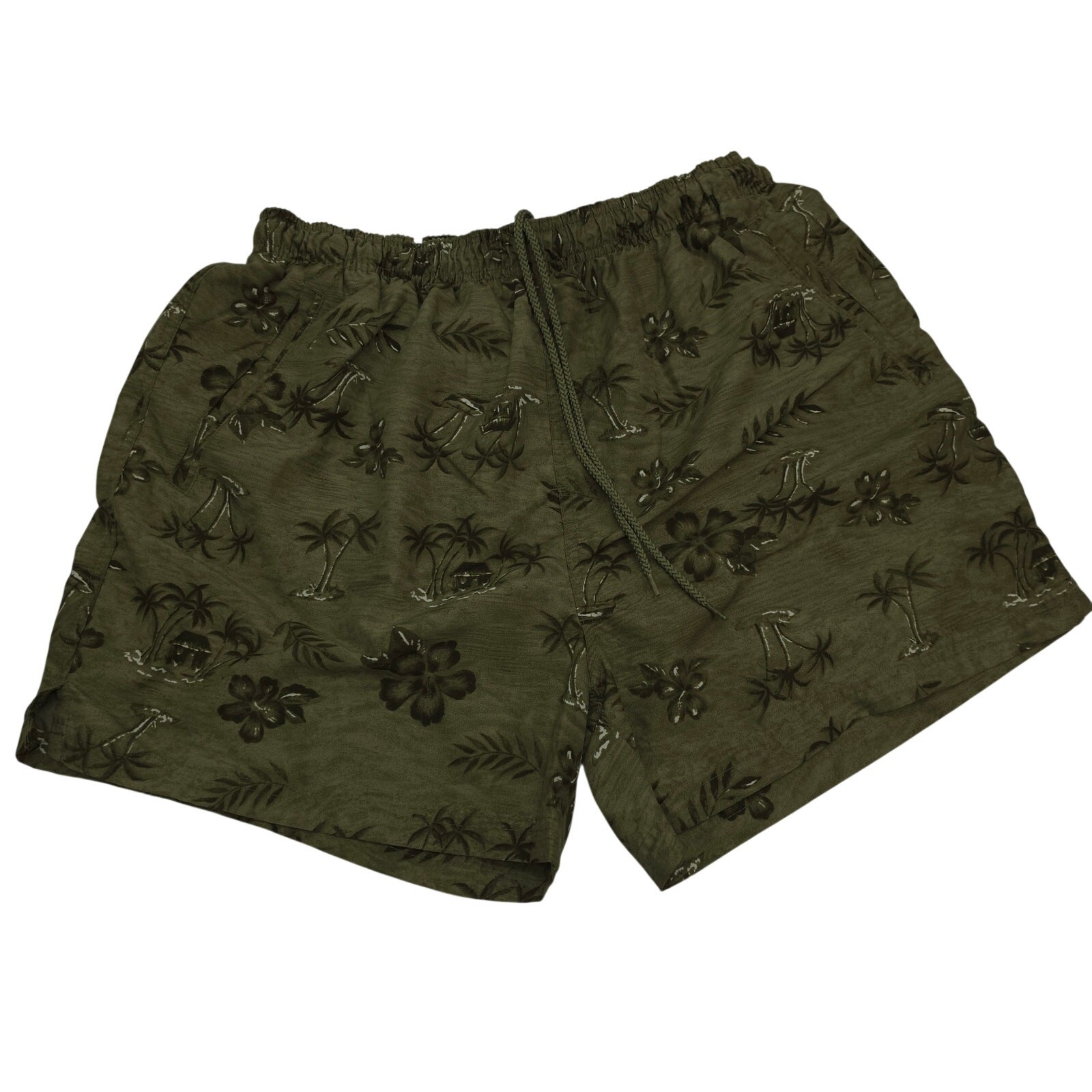 Mens Palm Tree Swim Trunks Sand-N-Sun Brand Size Large Green Beachwear Vacation