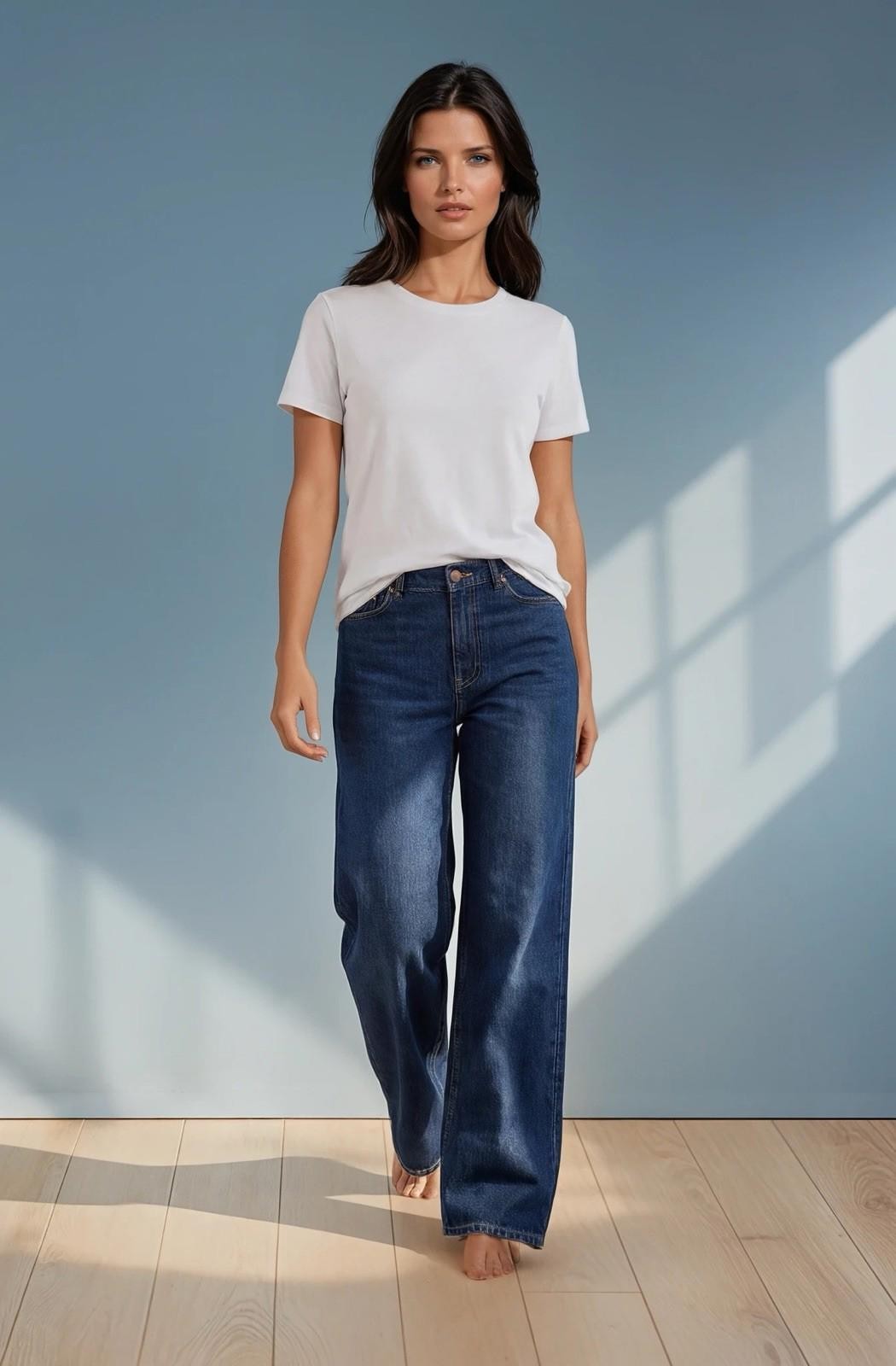 NWT Judy Blue Women’s Curvy Wide Leg H/Rise Distress Blue Jeans Dark Wash 9/29