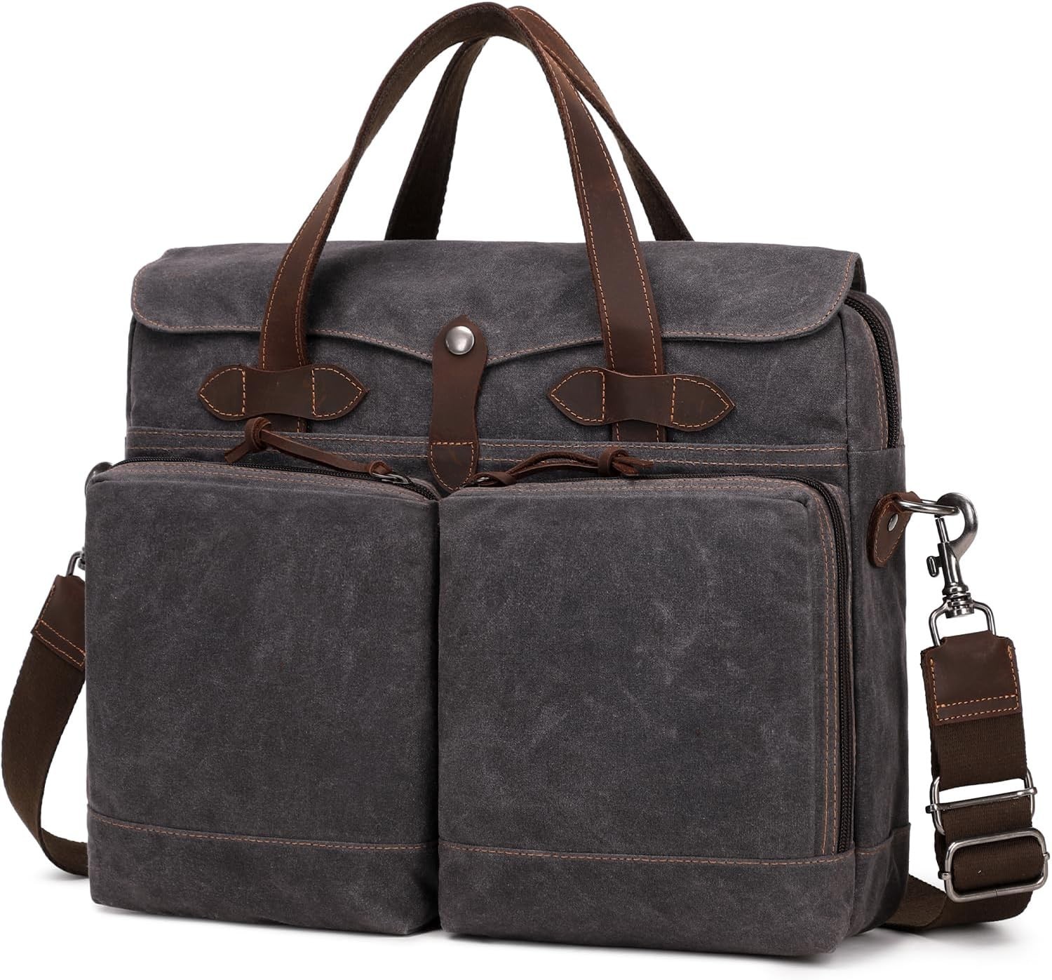 Laptop Bag for Men 15.6 Inch Messenger Bag Water-resistant Waxed Canvas BlackGra