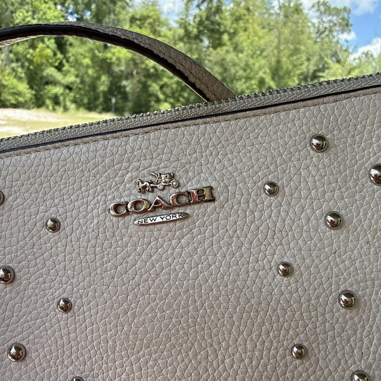 Coach Nolita Wristlet In White Pebbled Leather W/ Silver Stud Accents NY Logo