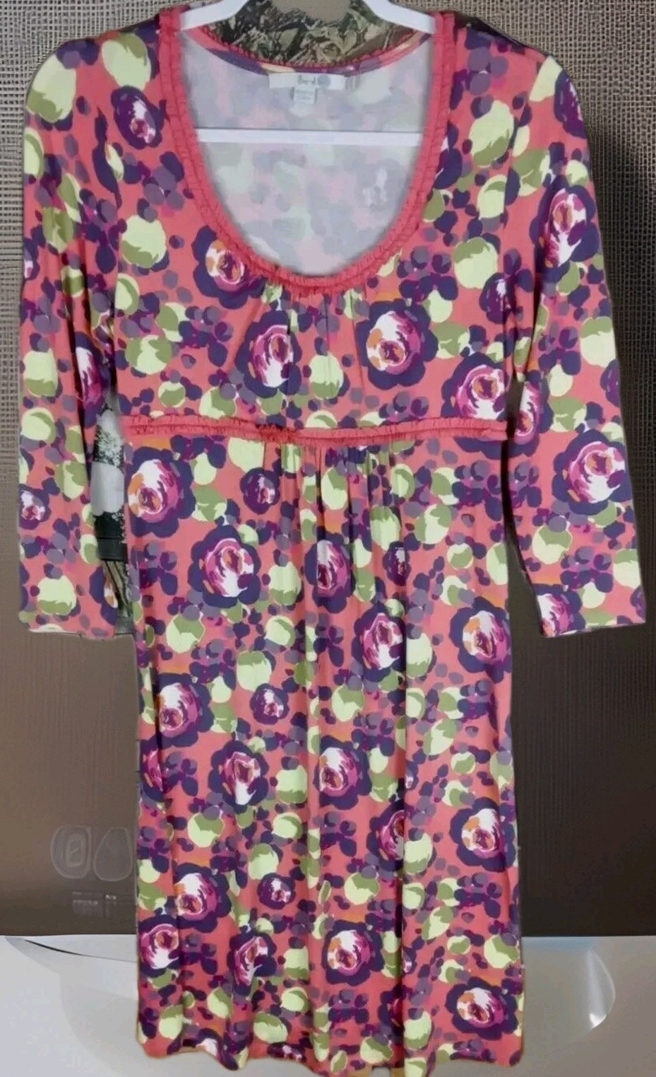 Boden Dress Size 4P Floral Knee Length Long Sleeve Ruffle Trim