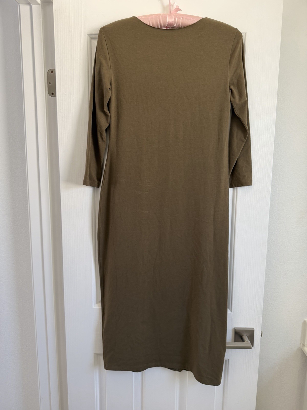 Theory Ranmire Olive Green Ribbed Knit Button Side Slit Midi Dress Medium M