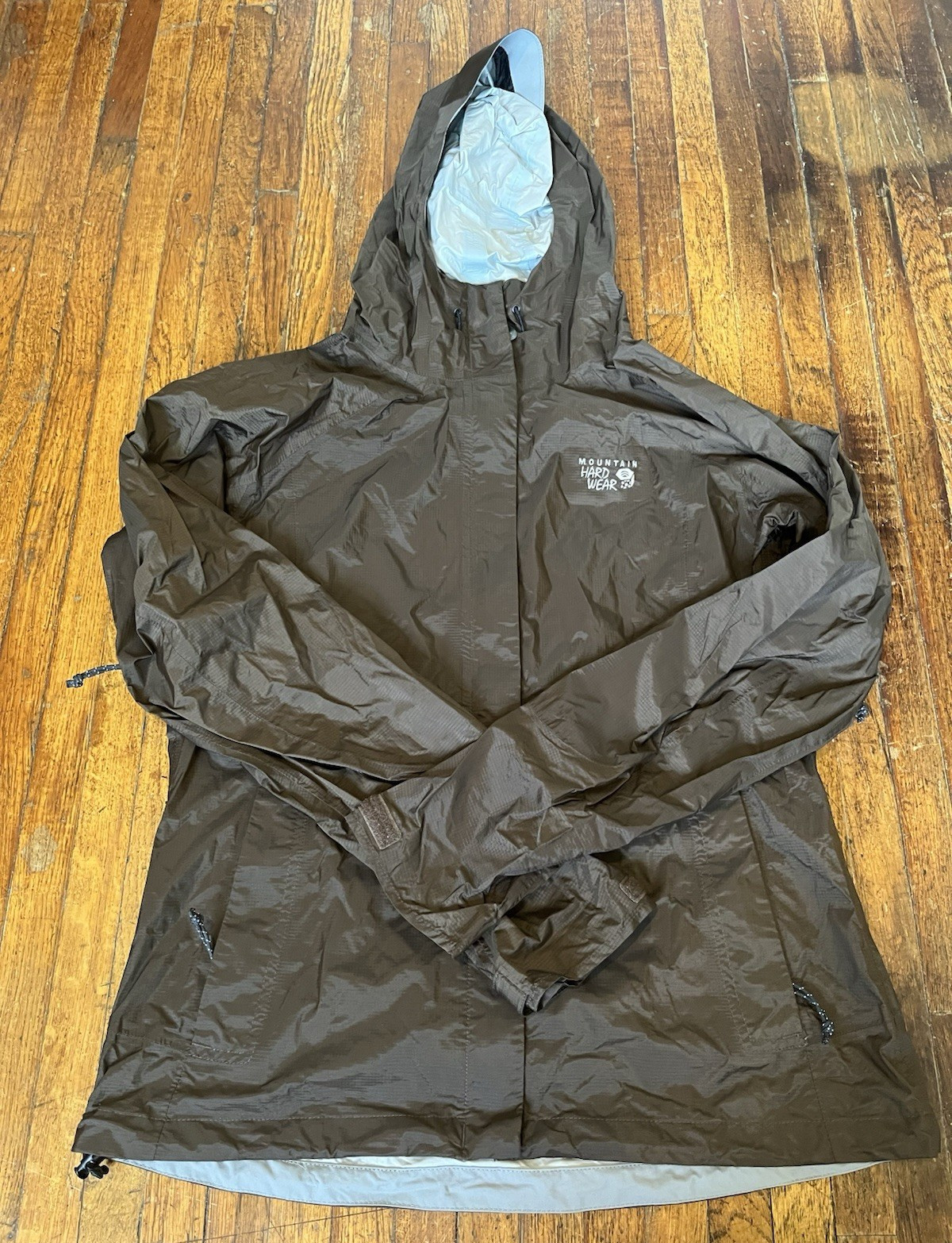 Mountain Hardwear Jacket Womens M Gray Hooded Full Zip Raincoat Light Nylon