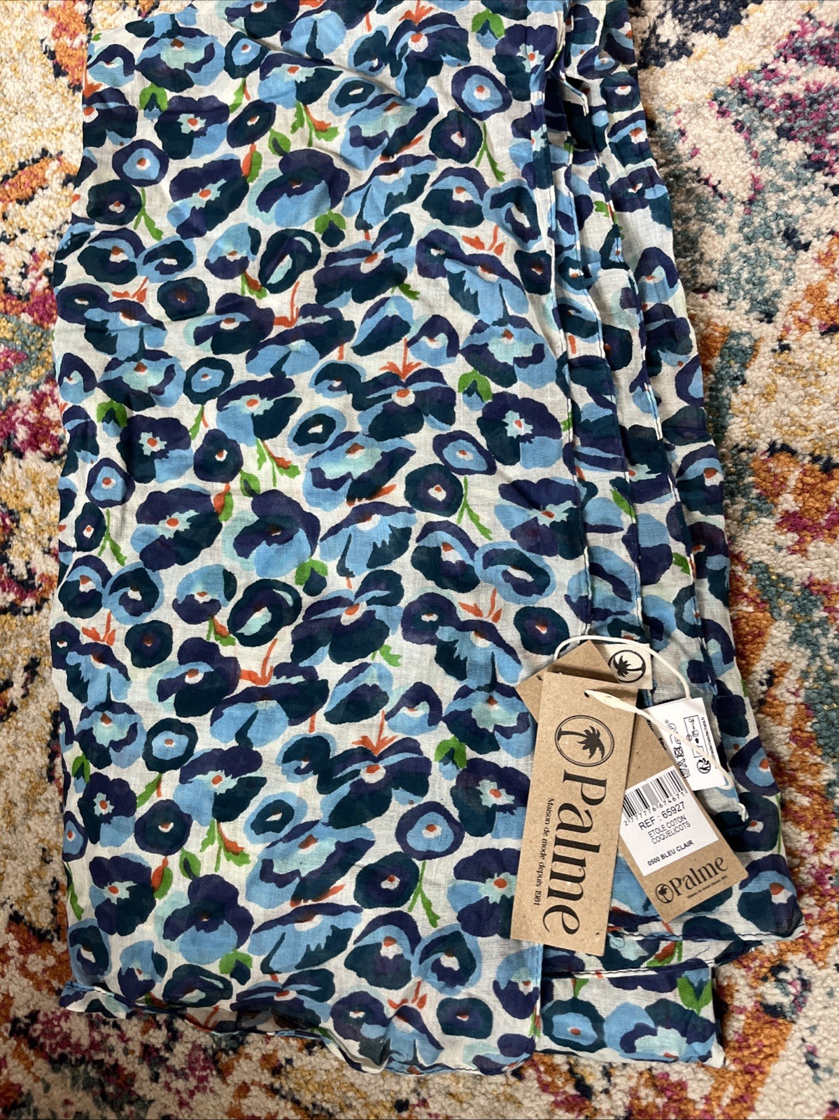 Palme Cotton Scarf Blue print NWT lightweight! 68” x42”