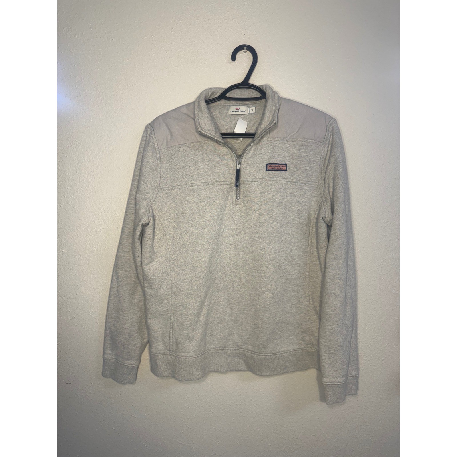 Vineyard Vines Womens XL Gray Quarter Zip Pullover Canvas Shoulder Patch Sweater