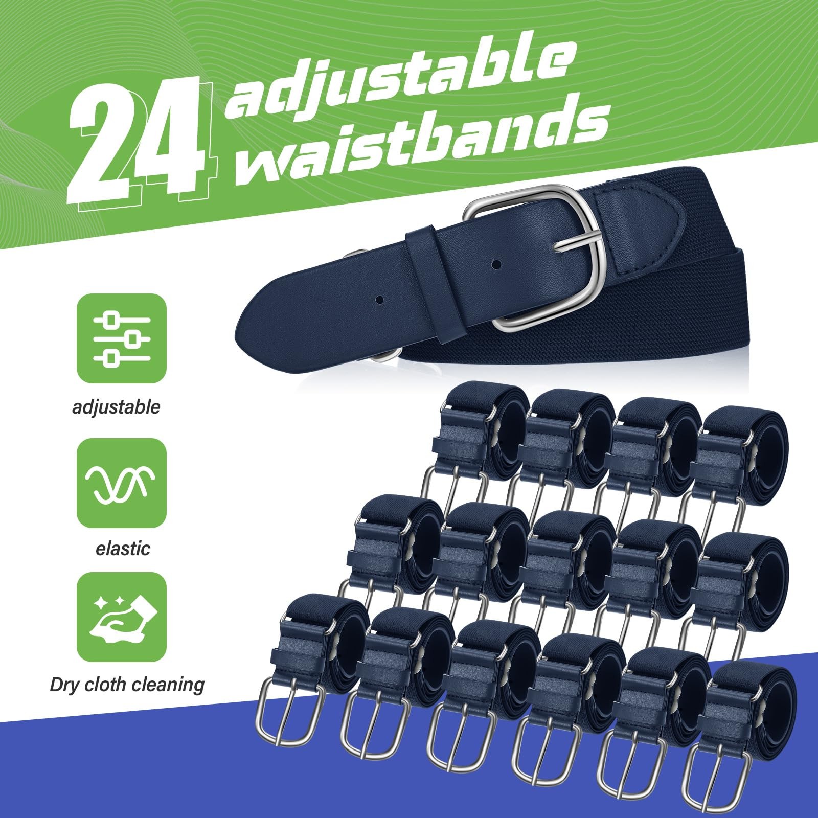 24 Pcs Baseball/softball Belts Bulk, Stretch Youth & Adult Sizes Adjustable, …