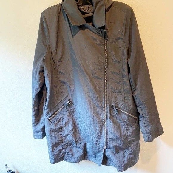 Unknown Moto Asymmetrical Zip Jacket Womens L Grey Good Quilted Nylon 50324NL