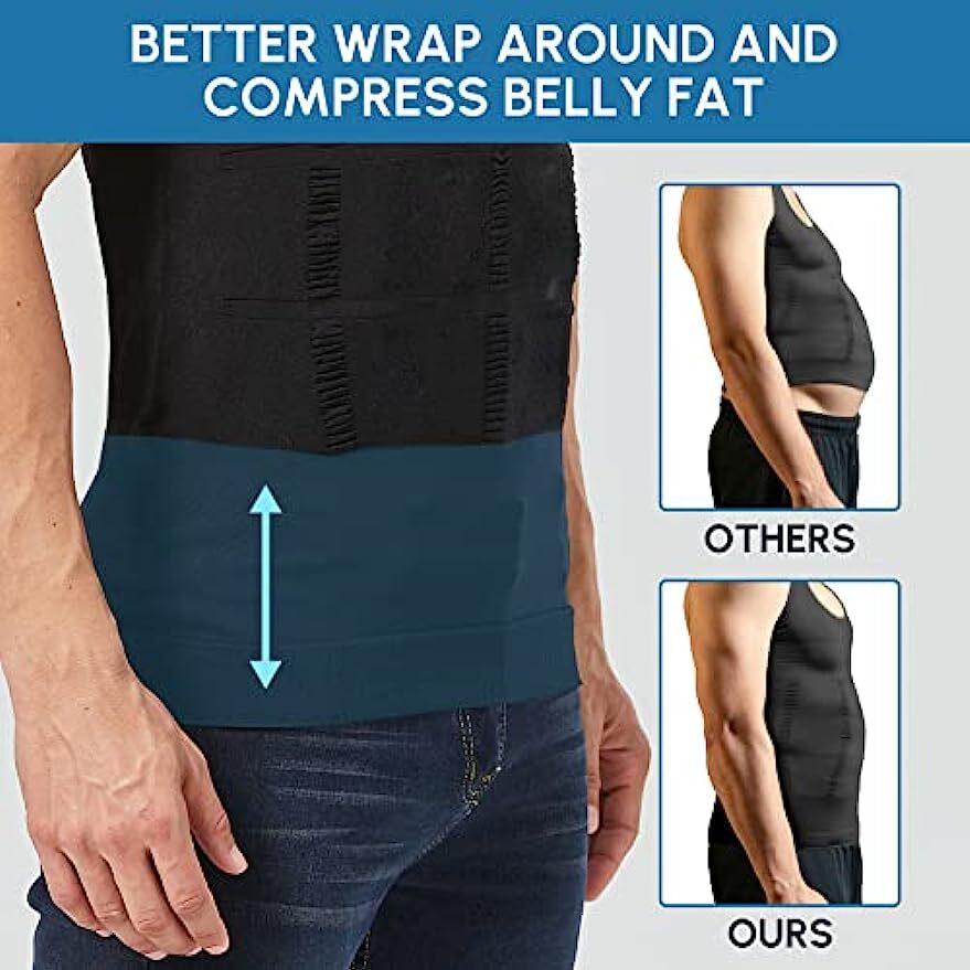 Men 3 Pack Slim Body Shaper Posture Corrector Vest Abdomen Compression Shirt Top