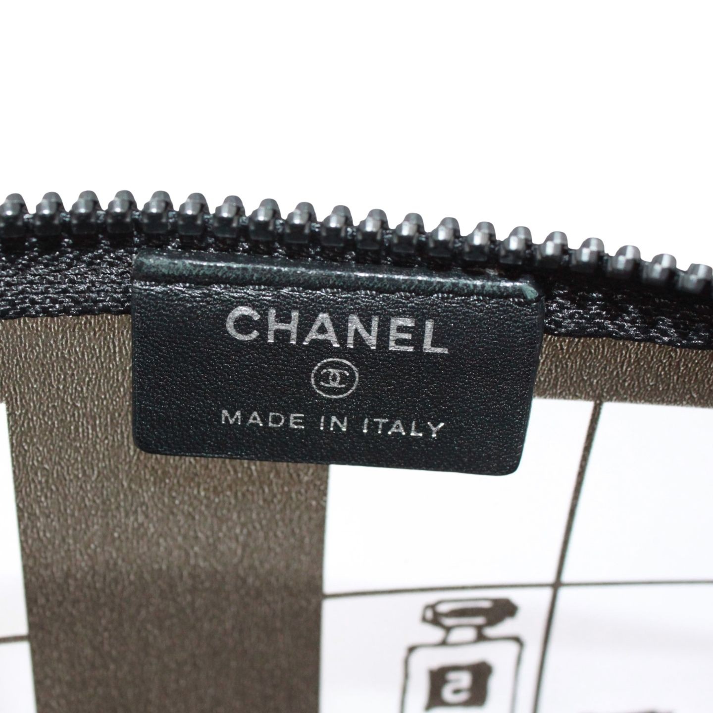 CHANEL Window Line Pouch PVC Clear Black Silver Zipper 7.48 x 3.94 in Japan Auth