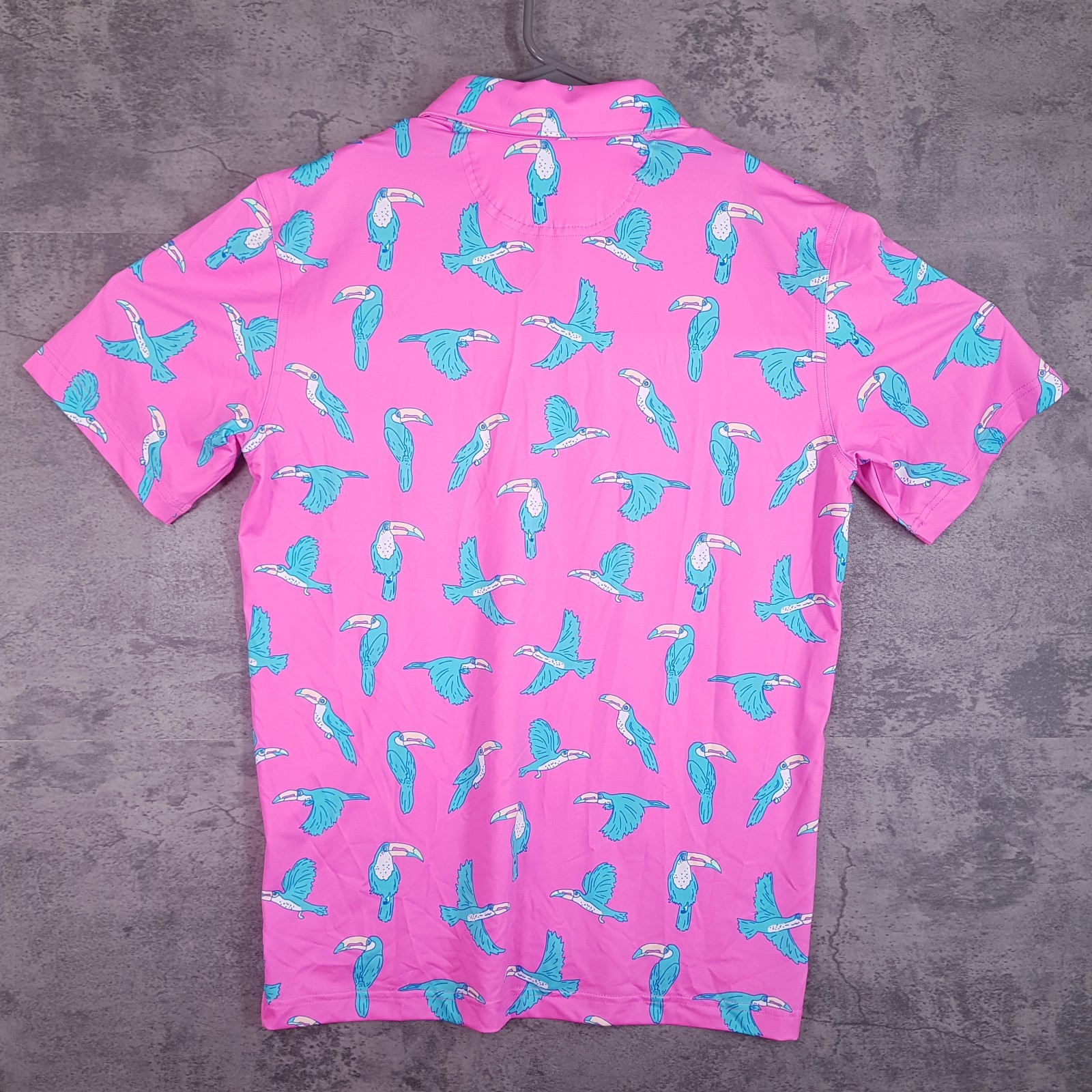 CHUBBIES The Toucan Do It Performance 2.0 Golf Polo Shirt Mens SMALL Pink