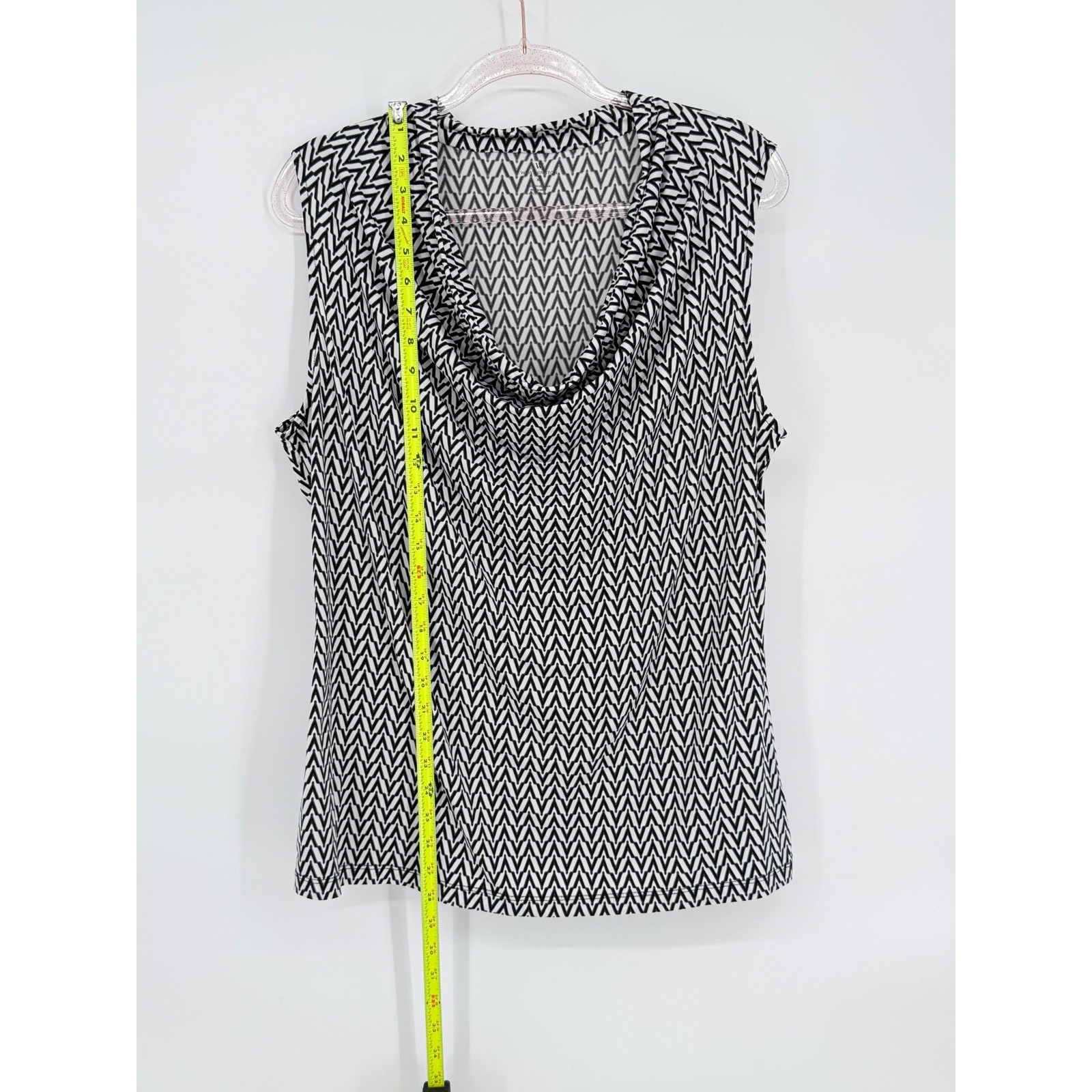 Worthington Chevron Print Sleeveless Blouse Ruffle Neckline Casual Career Sz XL