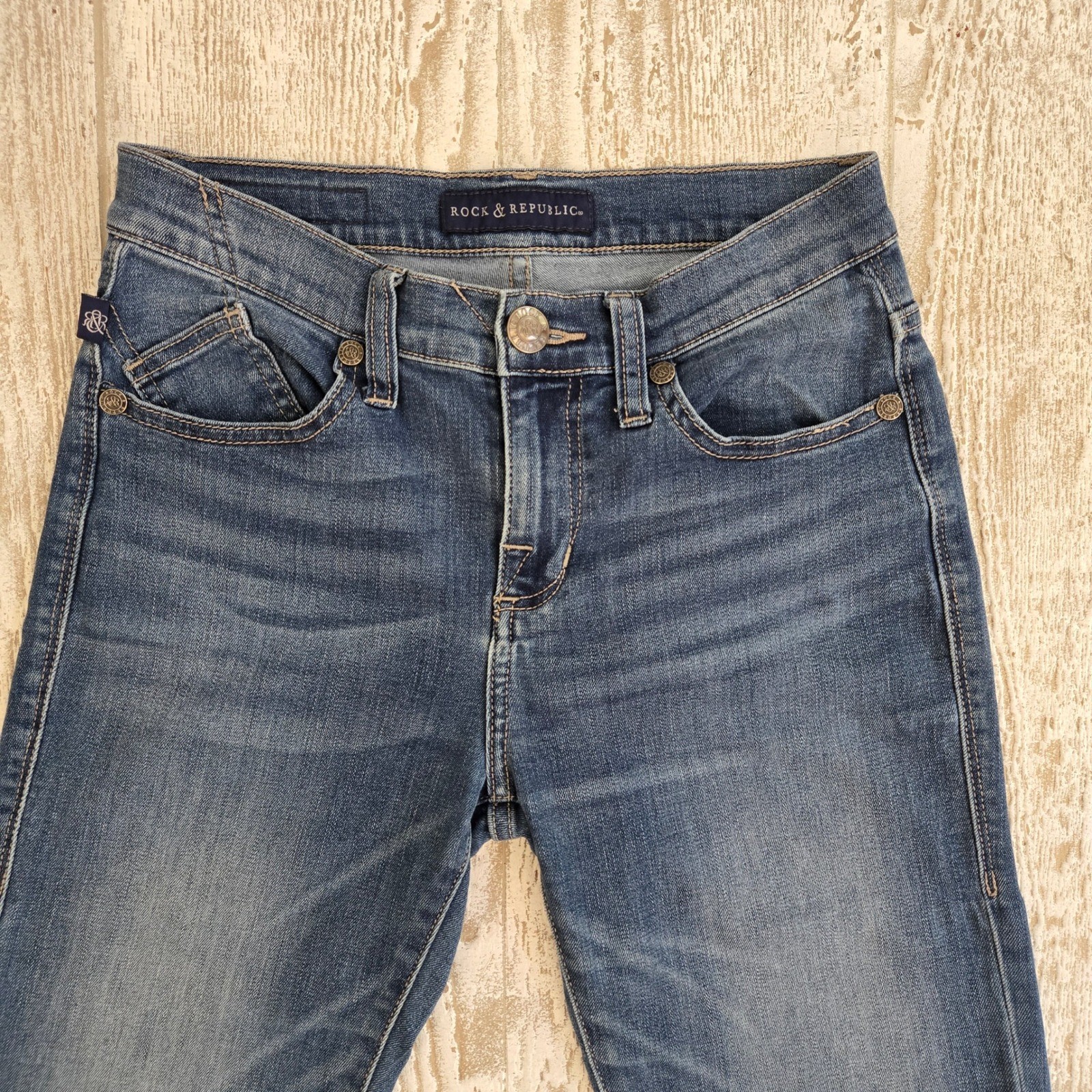 Rock & Republic Beijing Y2K Indigo Skinny Jeans Dark Wash Embroidered Size 2