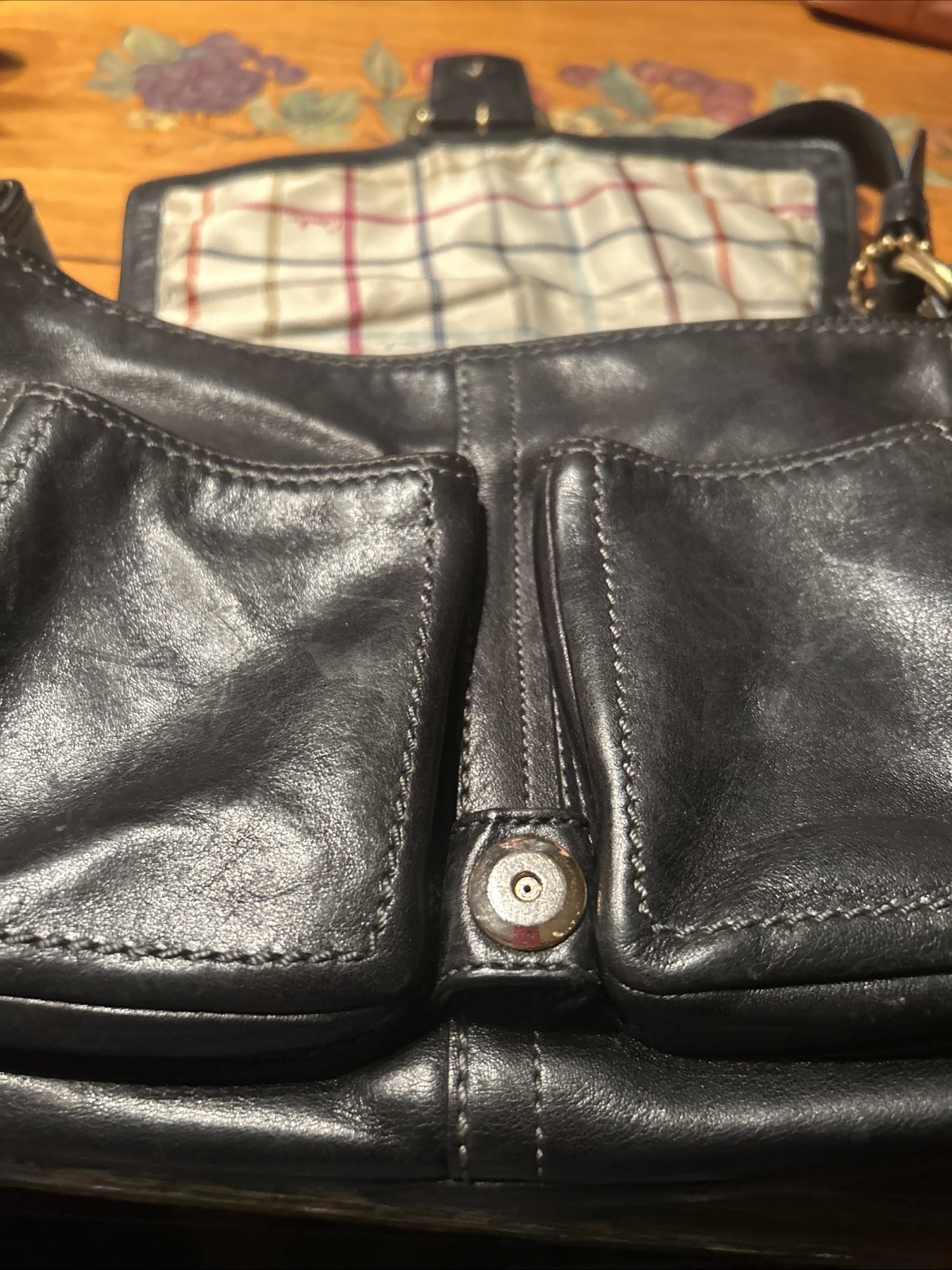 Vintage Coach Bleeker Legacy Tattersfall Flap Shoulder Bag Black 12405