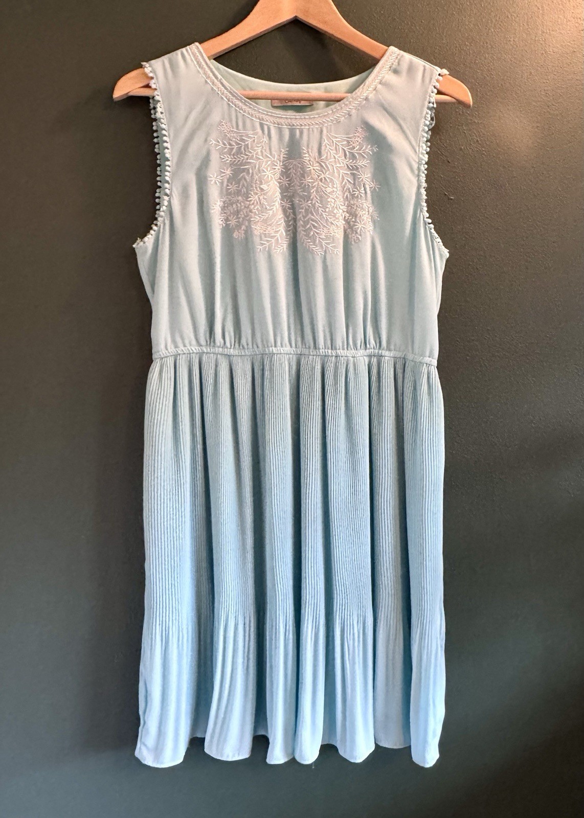 Darling Robin’s Egg Blue Sleeveless Embroidered Lined A-Line Knee Dress Size L