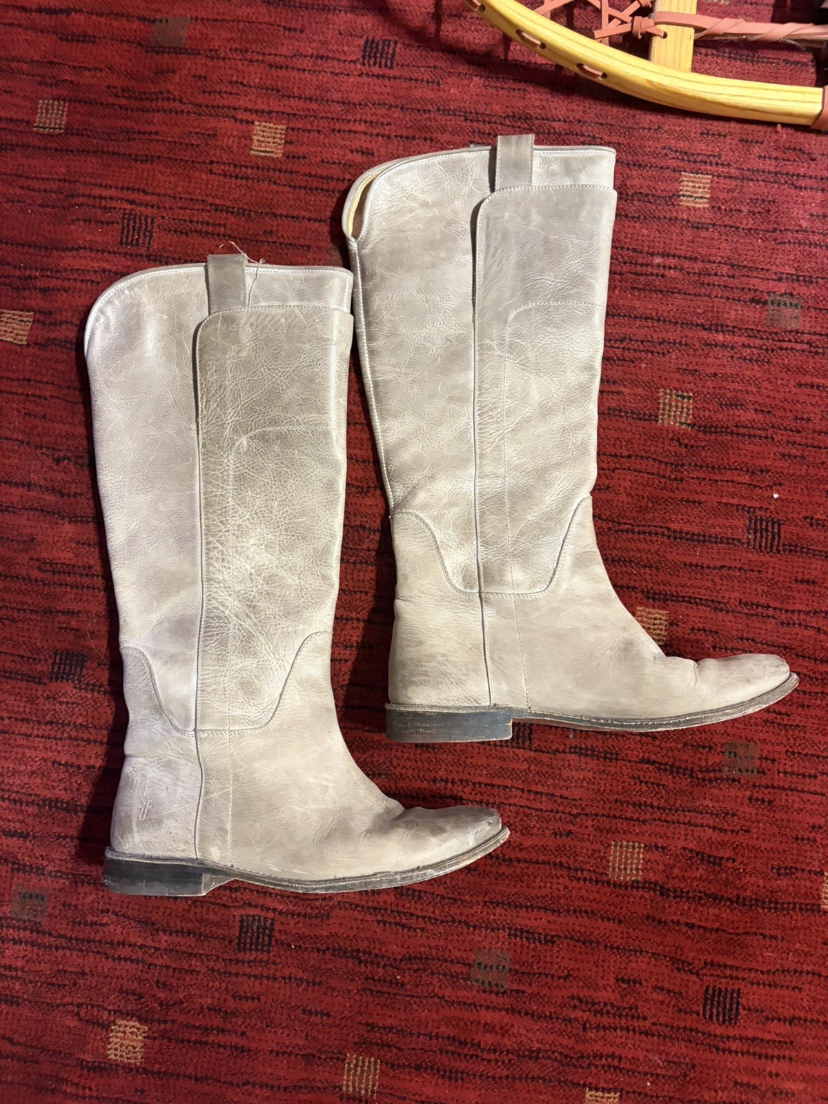FRYE Women’s Size 8 B Paige Tall Riding Boots Gray Full Grain Leather GUC