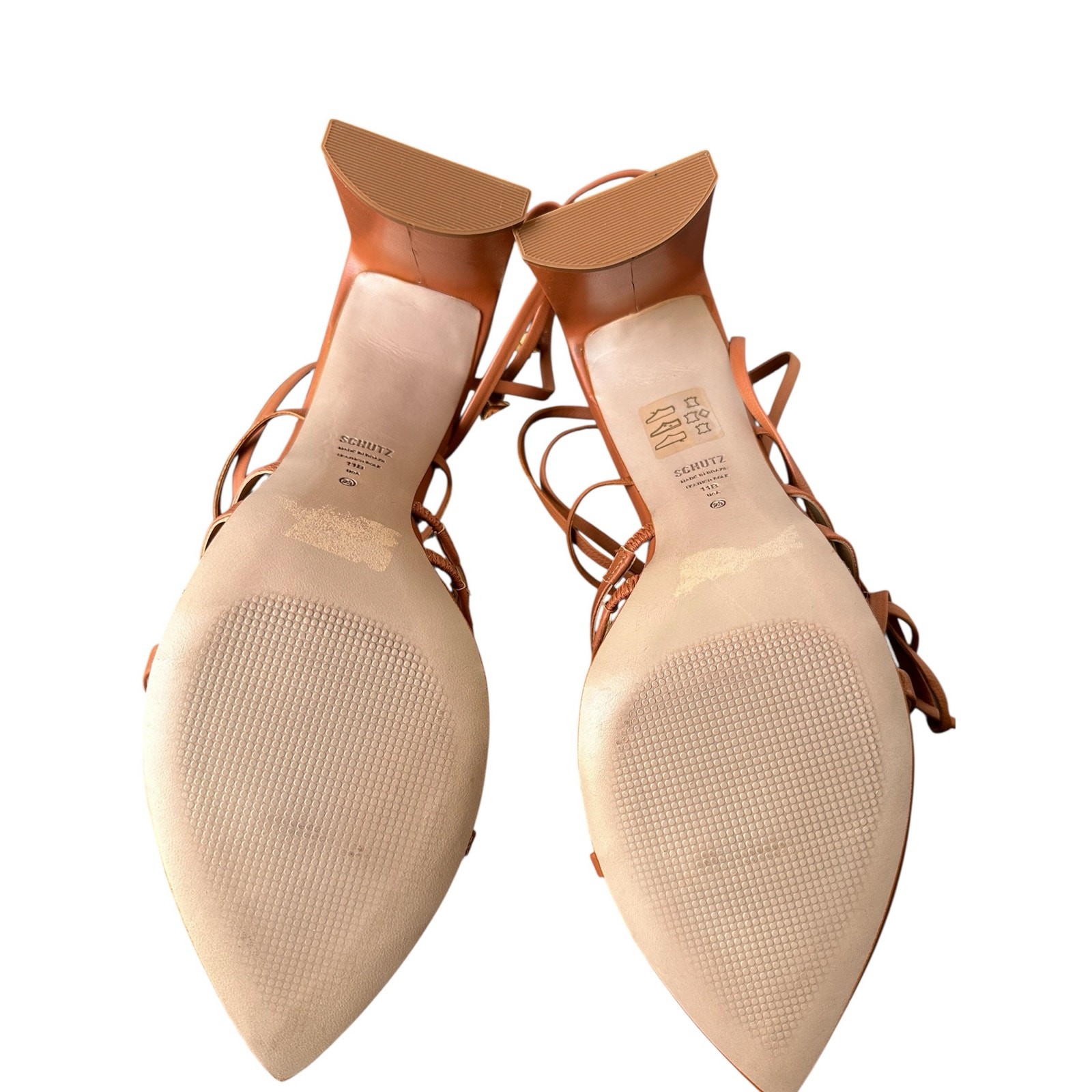 Schutz Women Leather Caramel Strappy Thong Style Toe Sandals Size 11B NWT