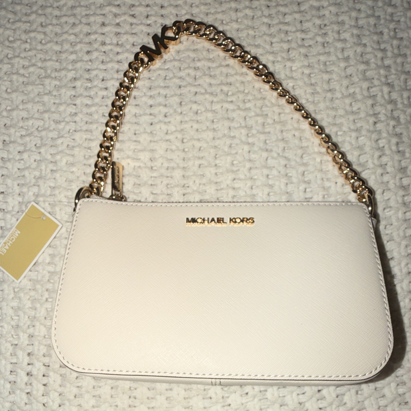 Michael Kors Ivory Zip Shoulder Bag, Small, Gold Chain Strap, Detachable, Lined