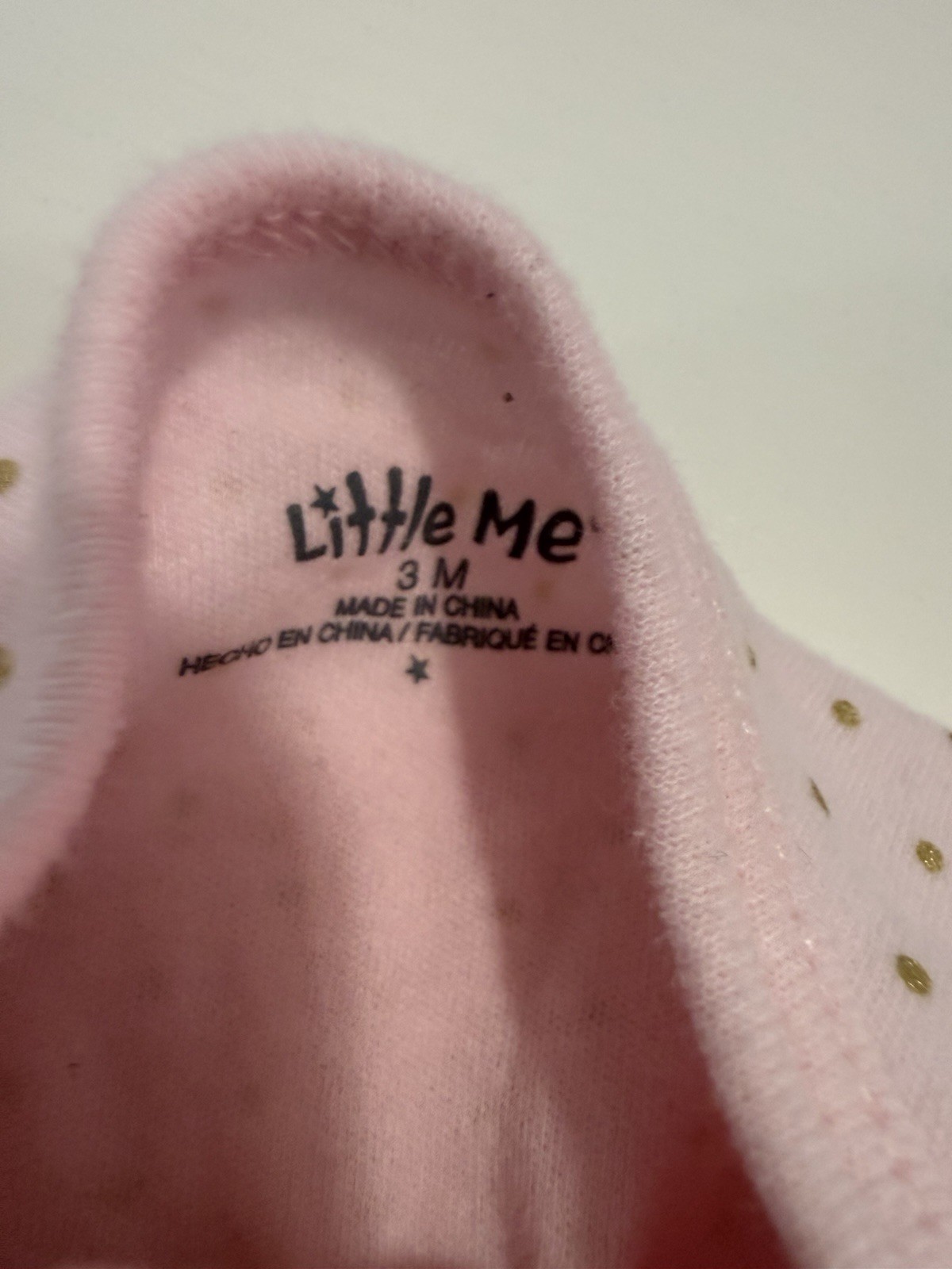 Little Me Girls 3M Pink/Gold Polka Dot Footed Sleeper Cotton Snap Bow Ruffle