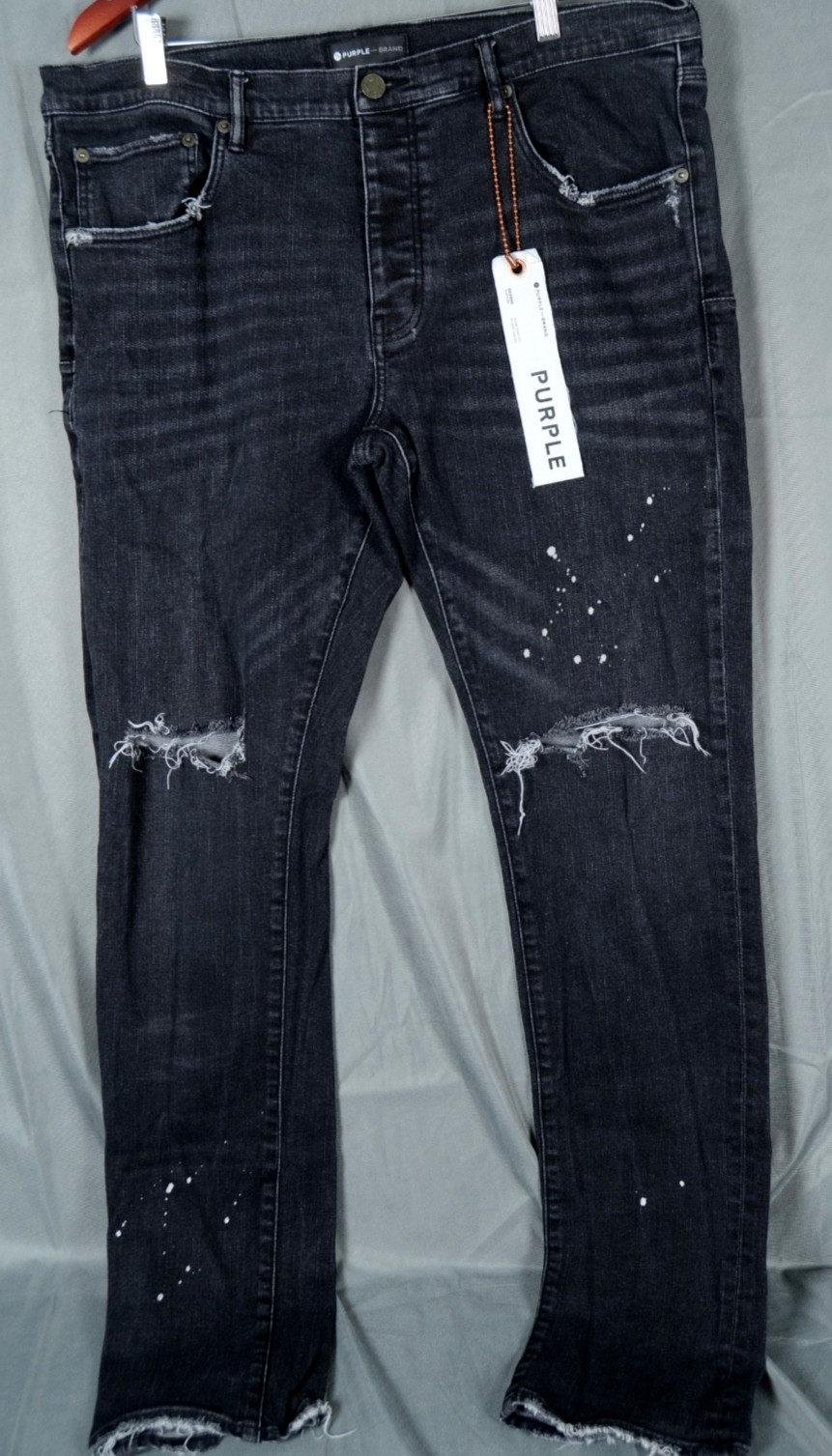 Purple Brand P001 Paint Splatter Distressed Denim Jeans Black Men’s 38 LOW SLIM