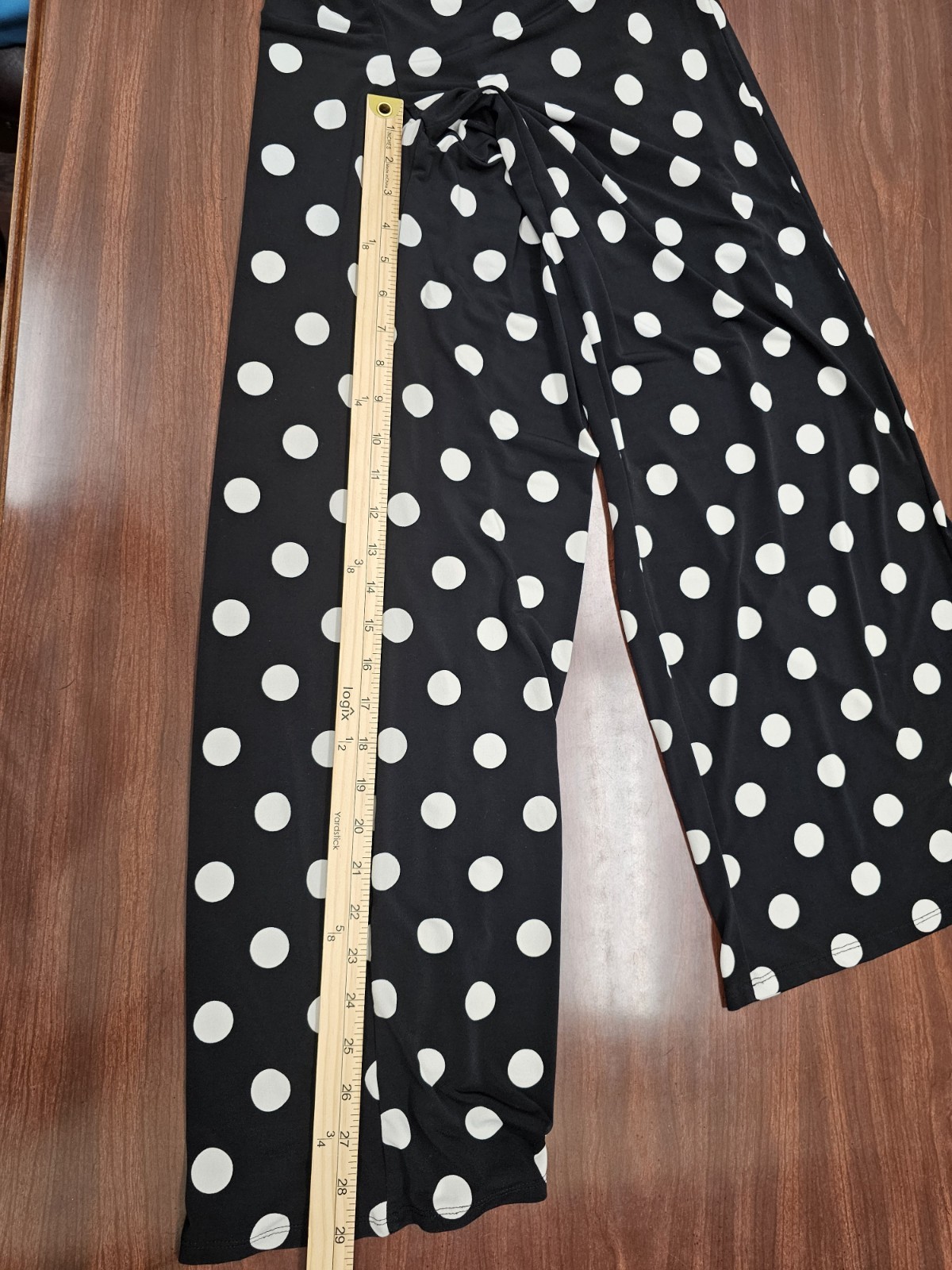 Cato Womens 14/16W Black White Polka Dot Wide Leg Pants Pull On Strecth Palazzo