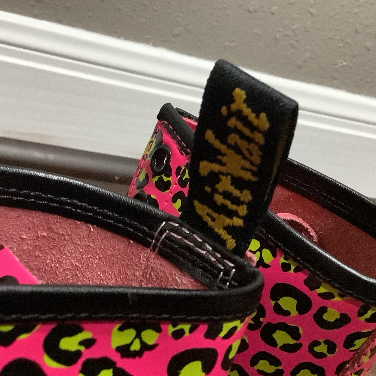 Dr Martens New 1460 Neon Pink Lime Leopard Print Patent Leather Boots Womens 6