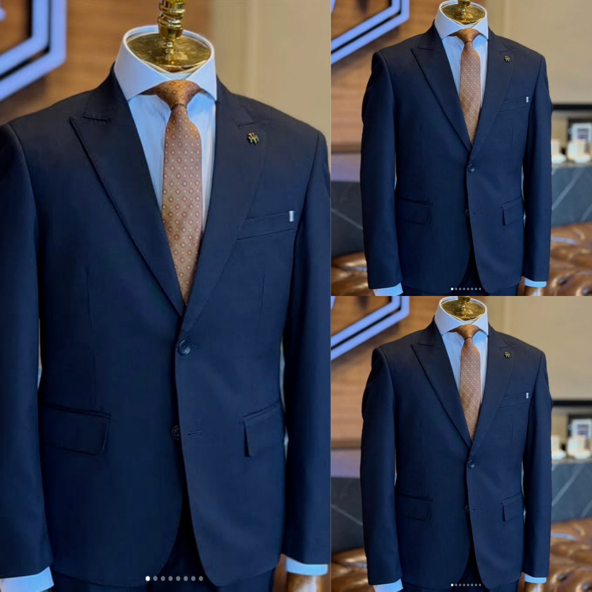 Business Offical Men Suits Tailored Workwear Reguar Fit Navy Blue Jacket Tuxedo