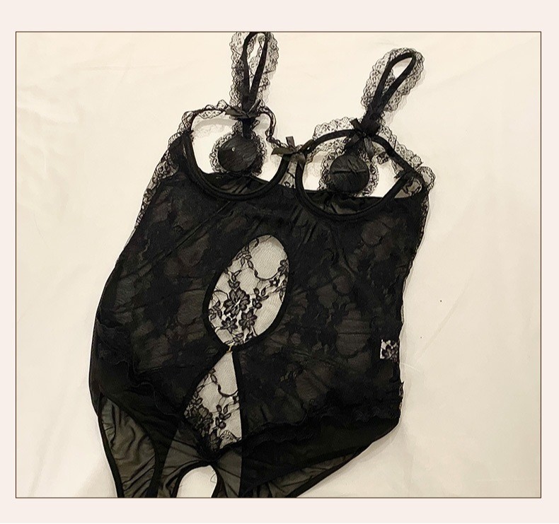 Plus Size Sexy Lingerie Underwire Open Bust Crotchless Bodysuit Sheer Nightwear