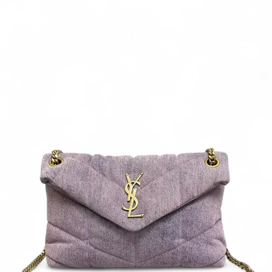 Yves Saint Laurent Small Loulou Puffer Chain Purple Pink Denim (kc060126a6r)