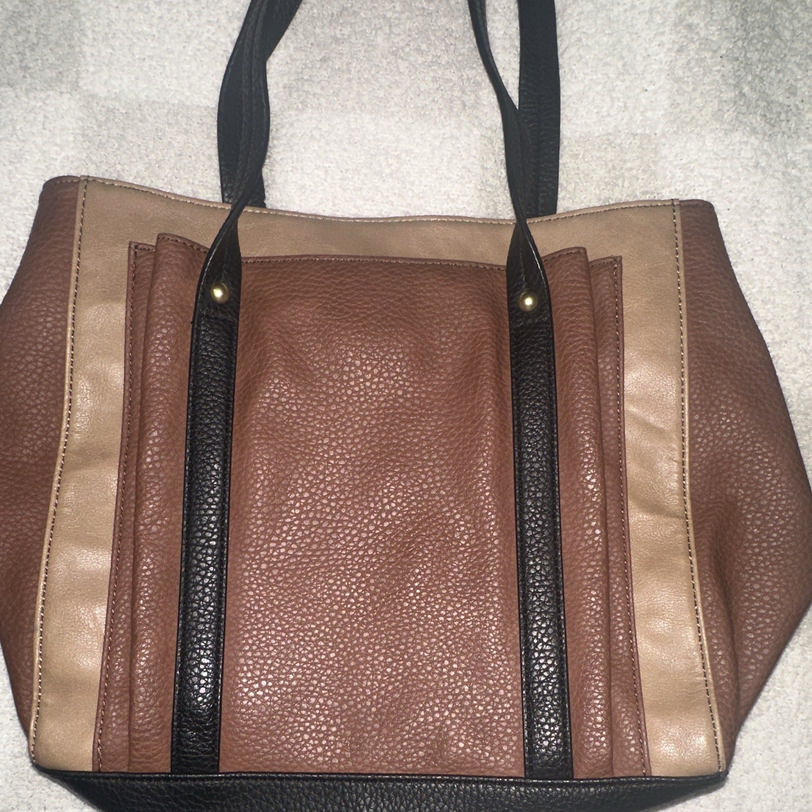 Relic Colorblock Pebbled Tote Bag Zip/Magnetic Close Inner Pockets Brown