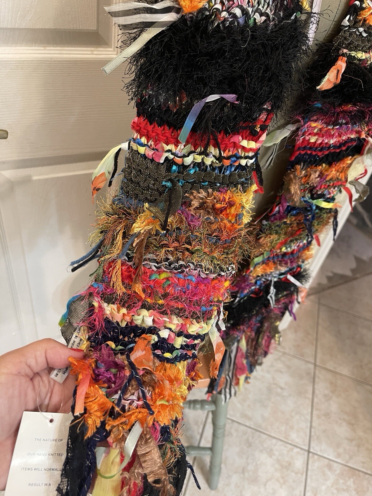 Art2Wear Coat Candy Womens Multicolor Hand Knitted Unique Scarf 4ft FIRE WORK