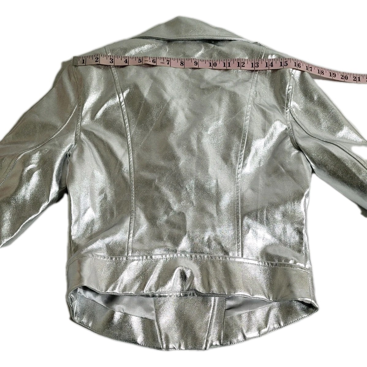Haoduoyi Womens Size M Silver Metallic Faux Leather Full Zip Long Sleeve Jacket