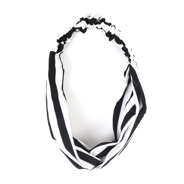 Nollia Ladies Criss Cross Elastic Stretch Headband Black & White Stripes