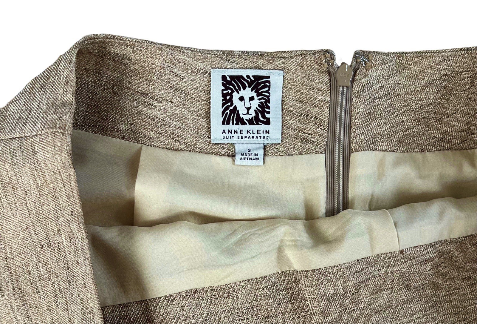 Anne Klein Women’s Rayon Poly Tweed 2 PC Skirt Suit Tan Size 2