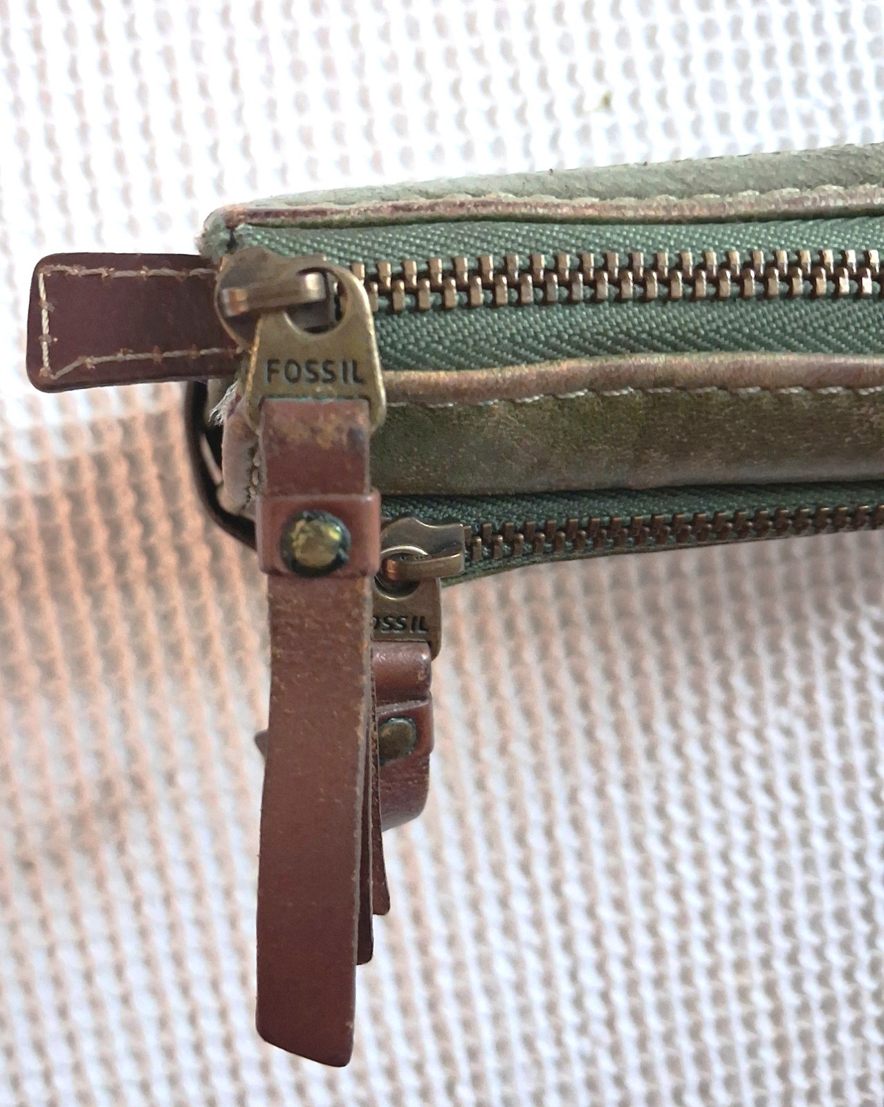 Fossil Olive Green Leather Accordion Organizer Wallet Clutch Fiocchi Italy