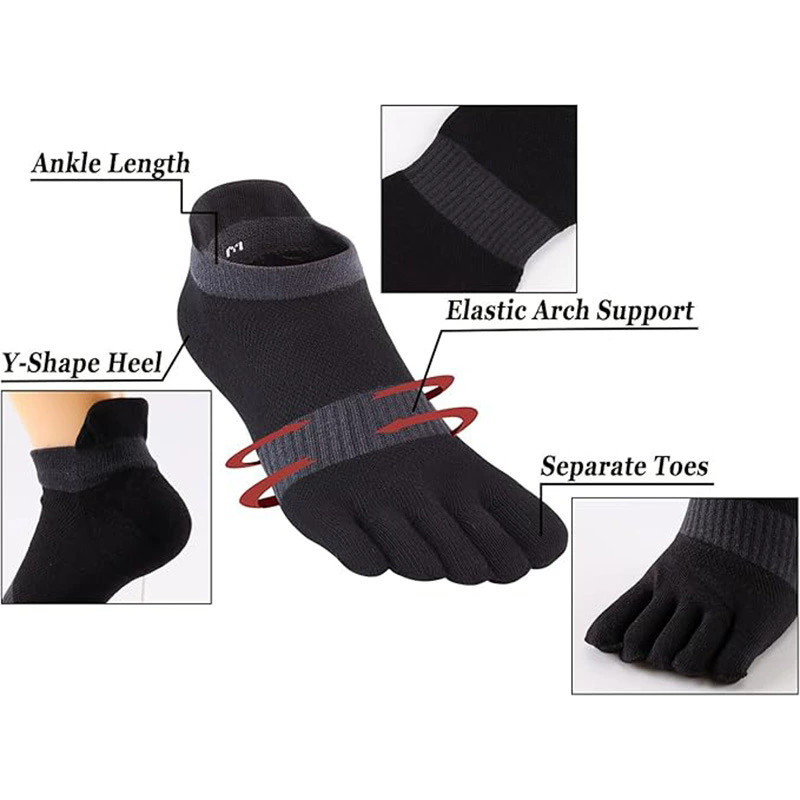 6 Pairs Five Finger Toe Low Cut Men Sport Solid Athletic Ankle Work Cotton Socks