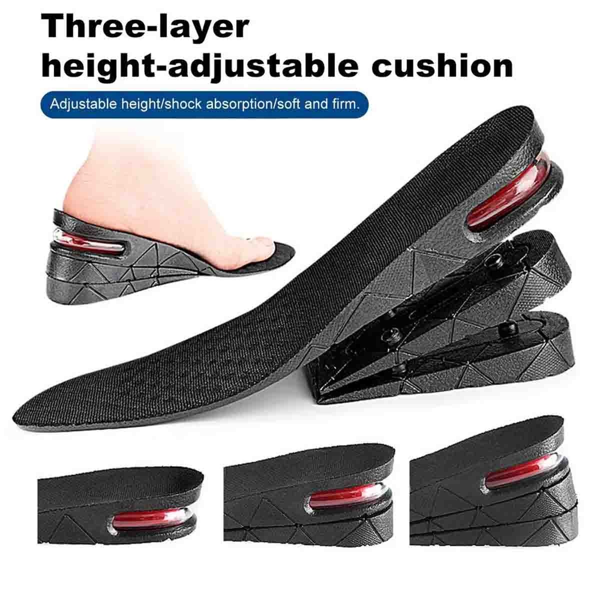 3 Layer 7cm Height Increase Insoles Invisible Elevator Pads Arch Support Unisex