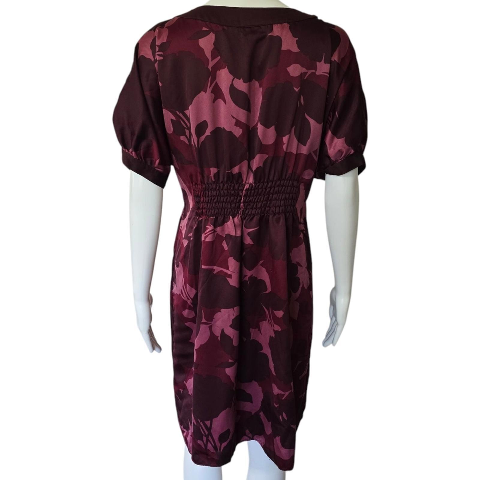 Mossimo Y2K Burgundy & Pink Floral Satin Empire Waist Midi Dress Size Medium
