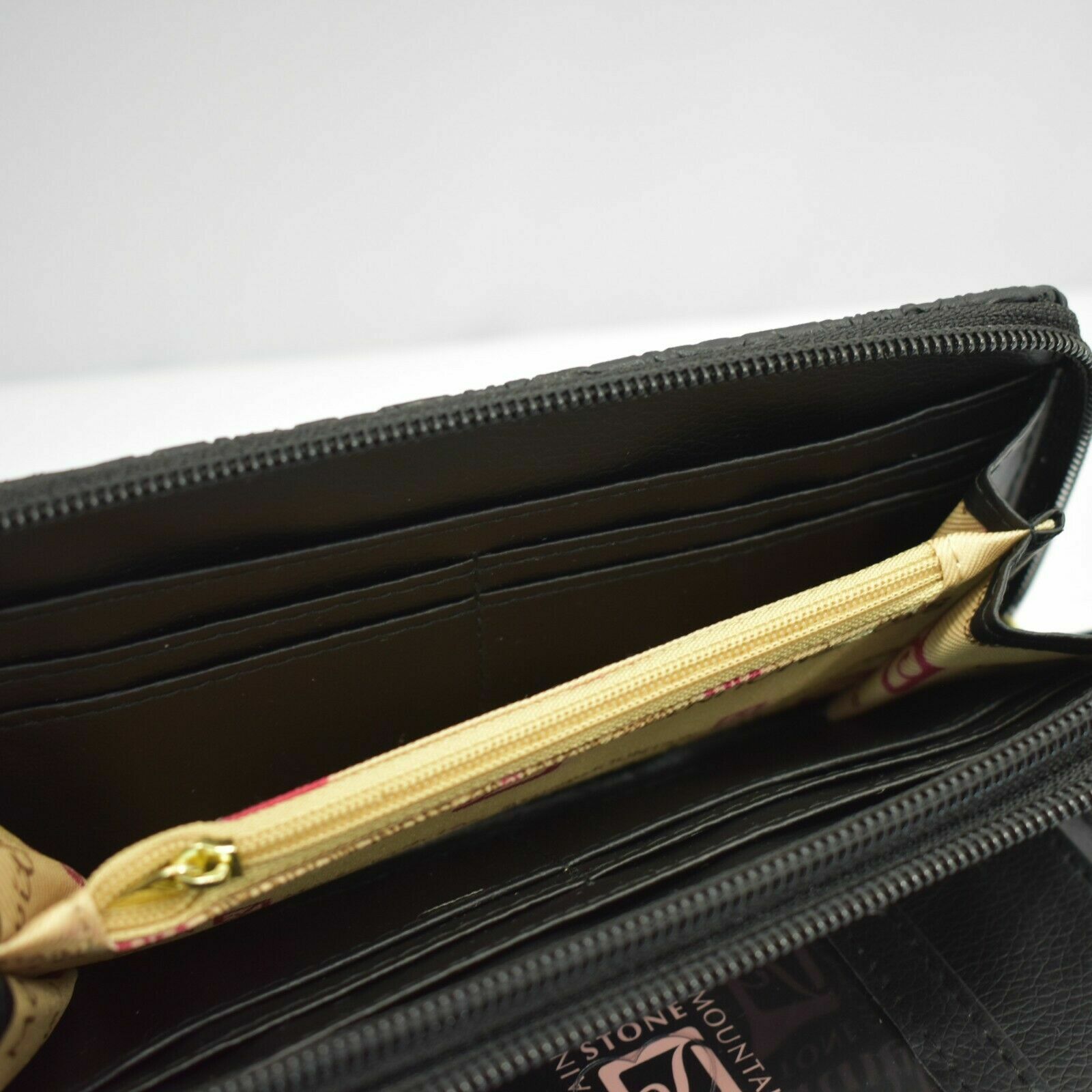 Stone Mountain Black Leather Paisley Zip Around Wallet & Checkbook NEW
