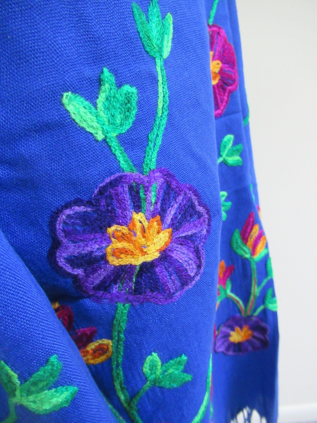MEXICAN EMBROIDERED SOFT FRINGED SHAWL REBOZO WRAP 76 X 28 – MADE in MEXICO