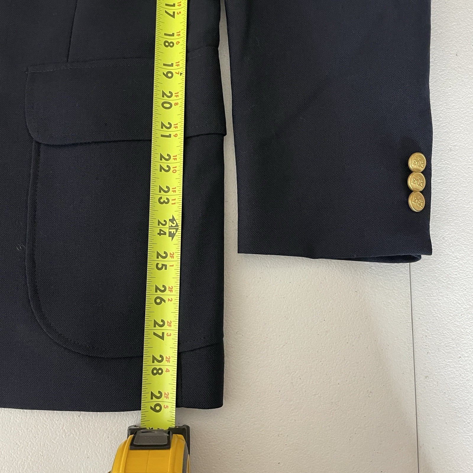 Stafford Blazer Jacket Mens 40R Blue Solid Polyester Worsted Wool Gold Buttons
