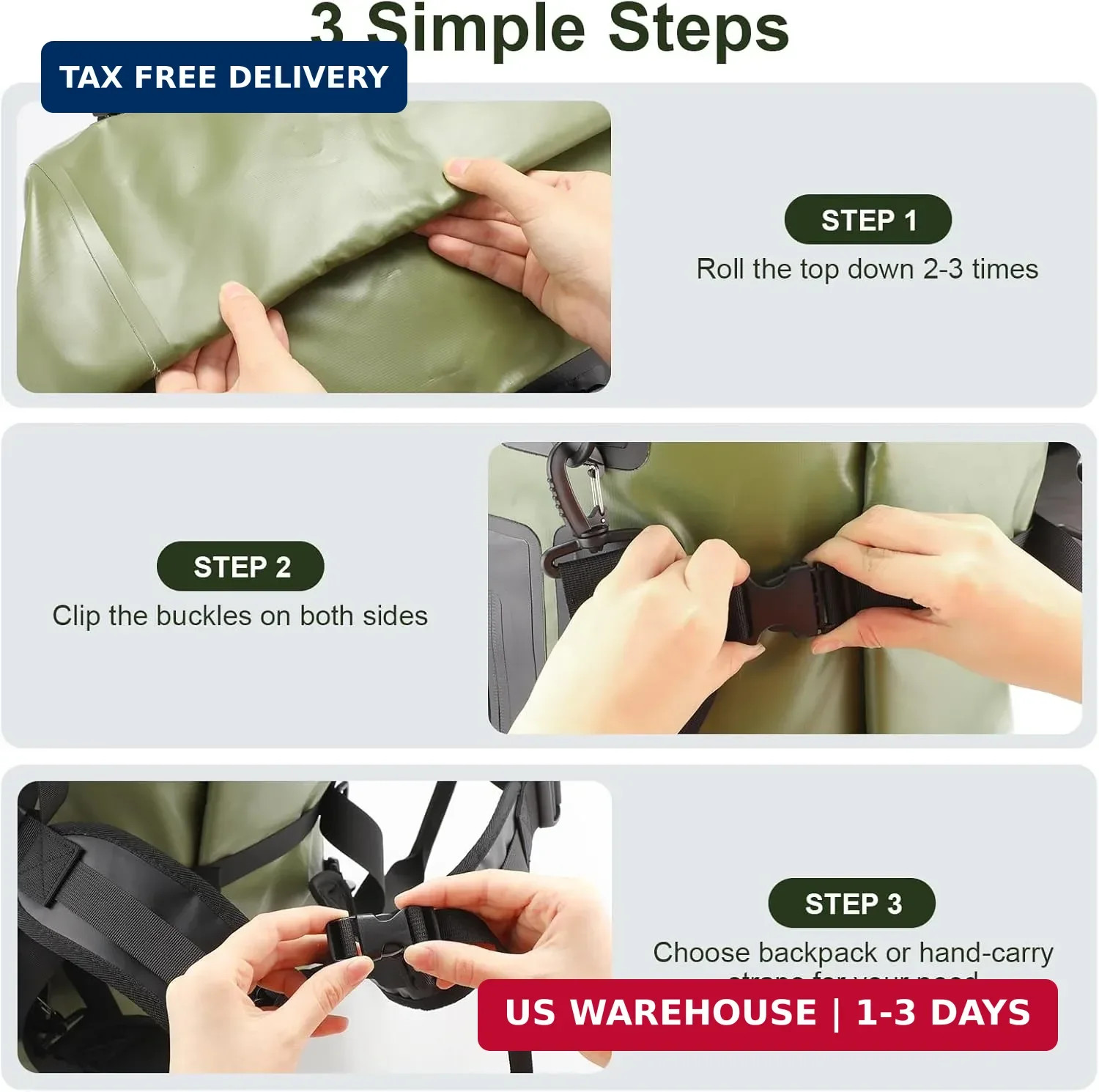 Waterproof Duffel Bag, 70L Large Motorcycle Dry Backpack, Heavy-Duty Roll Top Wa
