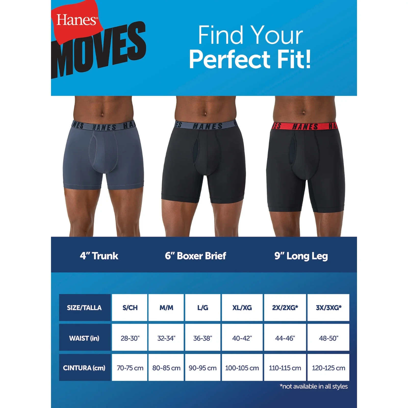 Hanes® Moves X-Temp® Men’s 3-Pack Boxer Briefs “Total Support Pouch~ 6″ Inseam”