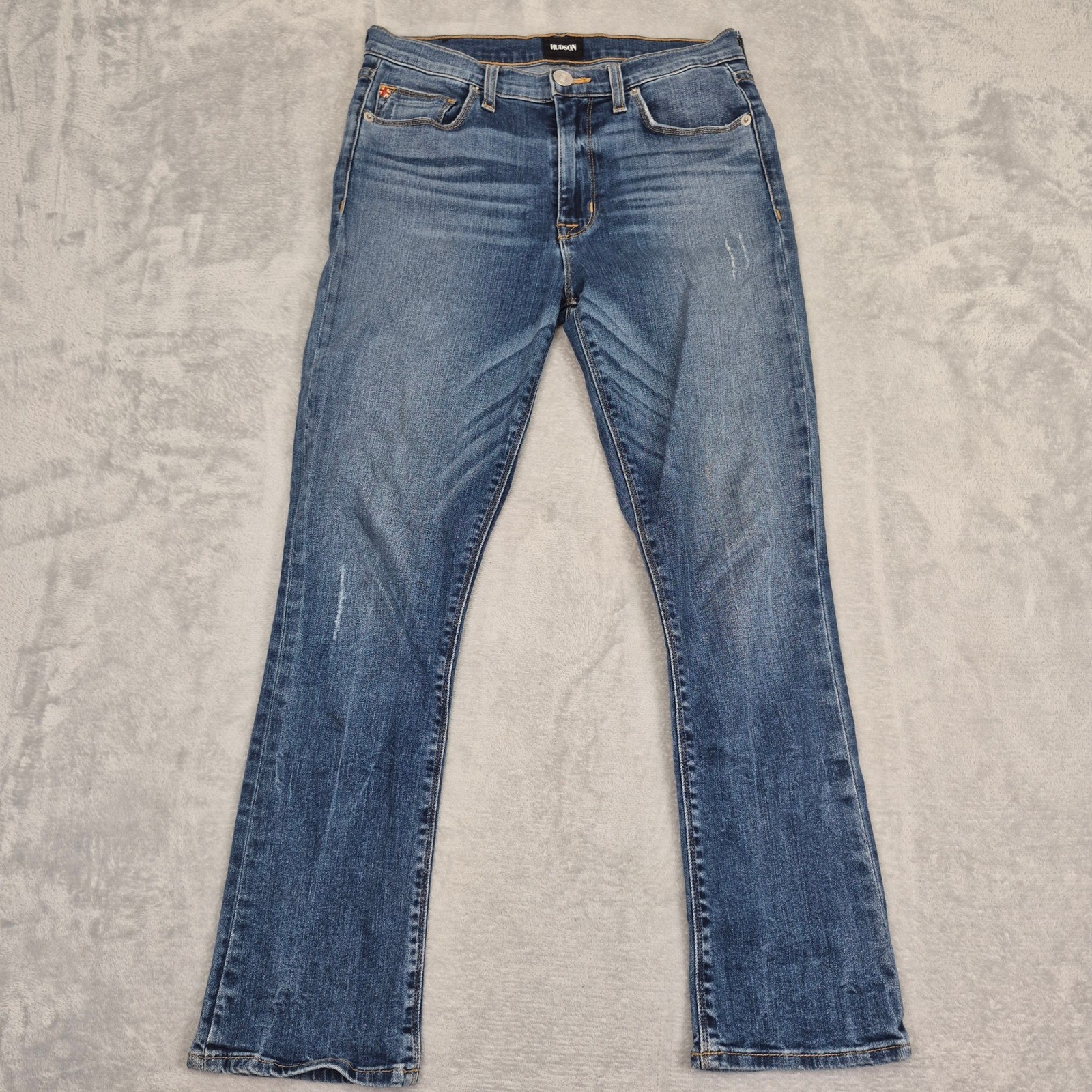 Hudson 28 Harper High Rise Crop Bootcut Jeans Medium Wash Distressed Denim