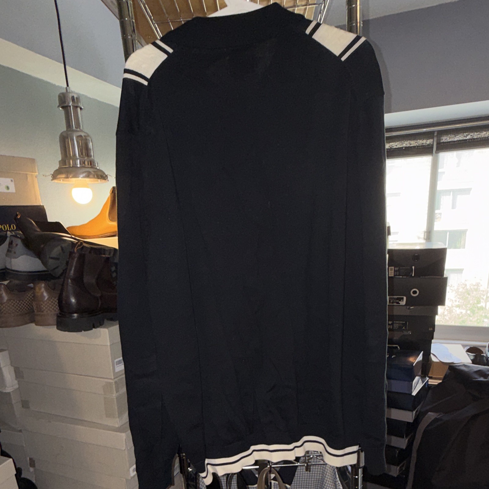 Ben Sherman Men’s XXL Black/White Striped Knit V-Neck Button Cardigan Sweater