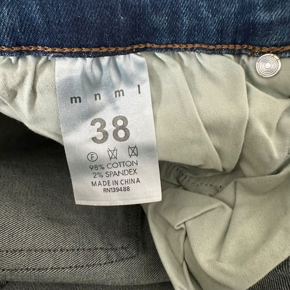 MNML Stretch Moto Denim Jeans Men Size 38 Blue Distressed Ripped Pants NEW