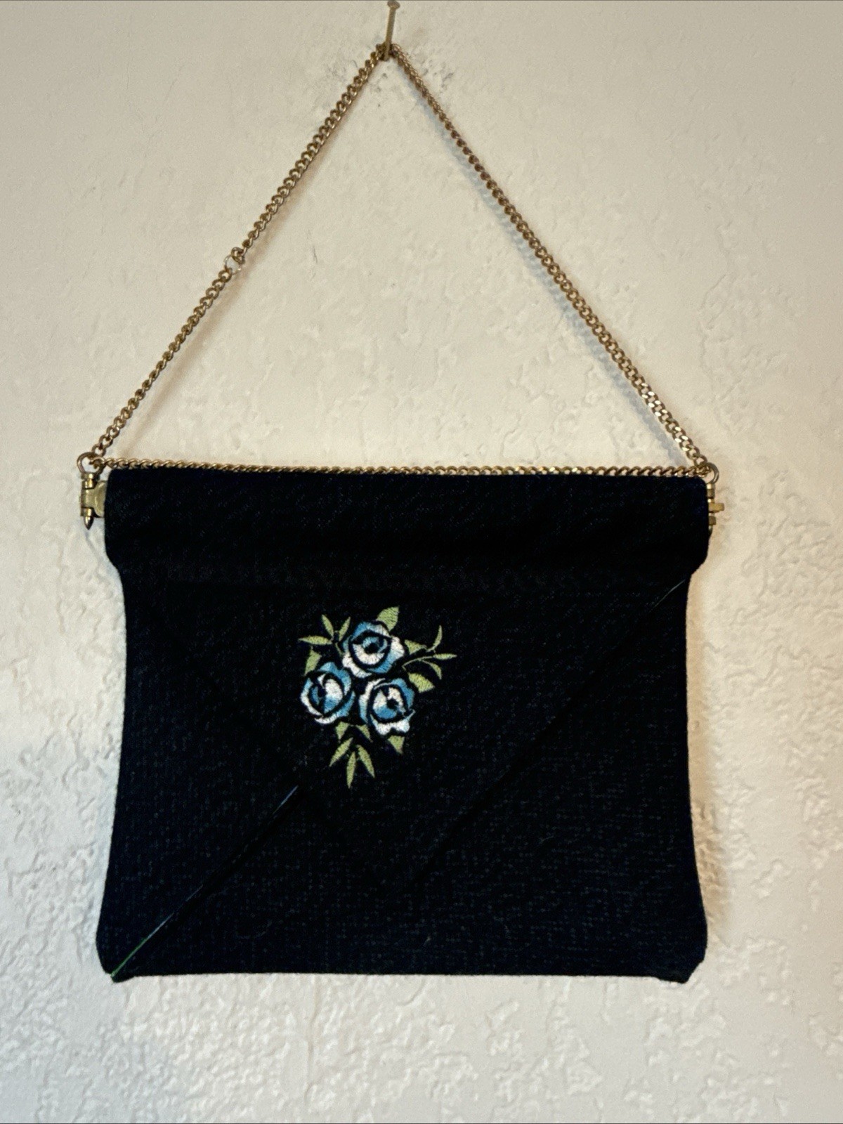 Vintage Handmade Wool Purse Floral Embroidery 7×8 Eclectic Folk Style NWOT