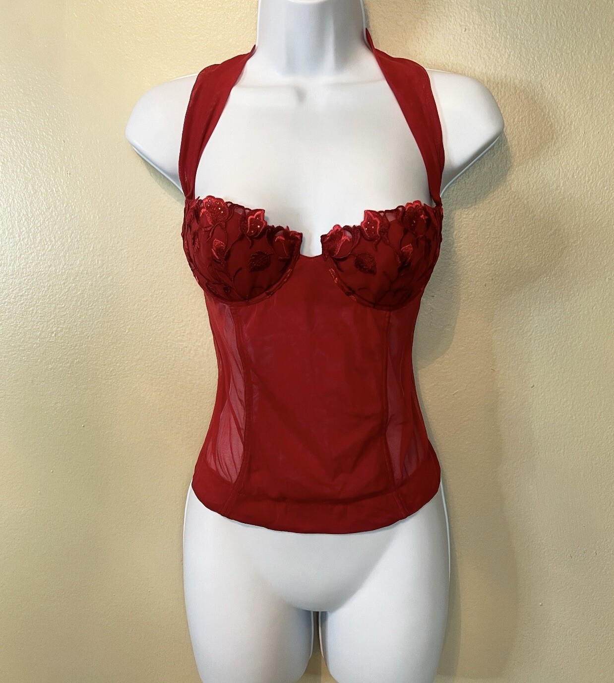 Vintage COSABELLA Italy RareY2K Black Mesh/Lace Bustier Removable Halter Strap M